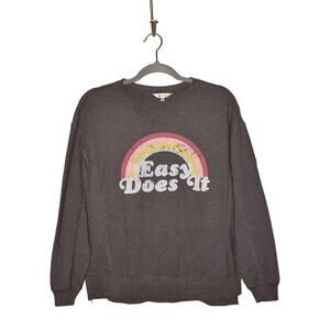 WILDFOX $108 "Easy Does It" Statement French Terry Crewneck Sweatshirt Gray XS‎